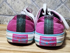 Converse All Star Pink Glitter Sparkle Canvas Shoe Size 2 Junior Youth 2-Tongues