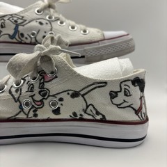 Custom Hand Painted 101 Dalmatians White Canvas Low Top Sneakers Kids Shoes 1Y
