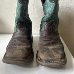Rocky Western Boots US Kids Sz 8 Saddle Brown Teal Cowboy Style Durable Classic