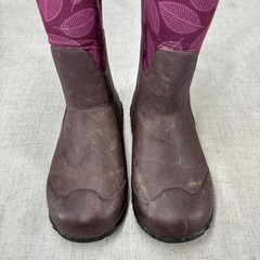 Bogs Kids Rain Boots Purple Leaf Print Burgundy Waterproof Insulated Size 12