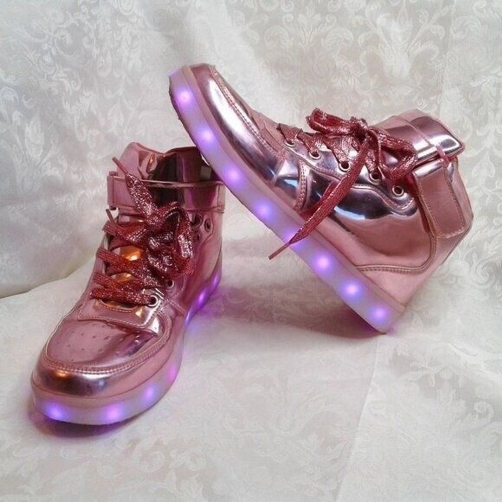 Kids LED LightUp HighTop Sneaker USB Rechargeable Flashing Shoes Pink Size 3.5/4