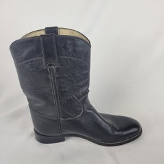 Justin Junior Roper Size 6 D Black Leather Cowboy Western Boots 3702Y Y4321 0302