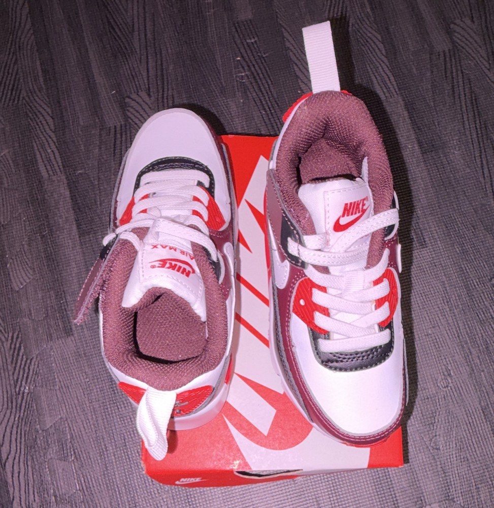 Nike Air Max 90 EasyOn Unisex Kids White/Red/Burgundy H&L US 9C HF6357-600