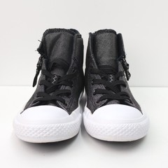 Converse Chuck Taylor All Star High Top Black Silver Metallic Side Zip Kids 1.5