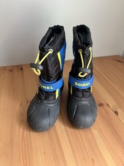Sorel Snow Commander Boots Size 12 Kids Blue Black Waterproof Winter Insulated