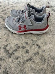 Under Armour RSY Gray Red White Athletic Mesh Sneaker Unisex Kids Size 1Y