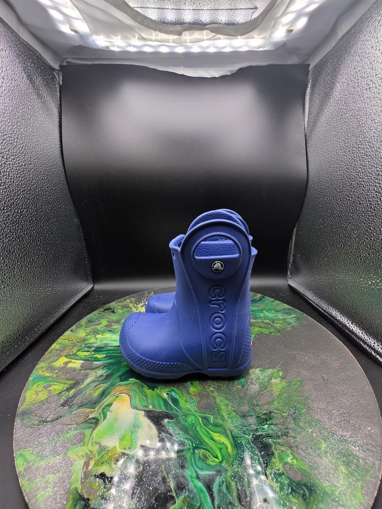 Crocs Boots Kids J1 Blue Handle It Rain Boot Pull On Waterproof Lightweight