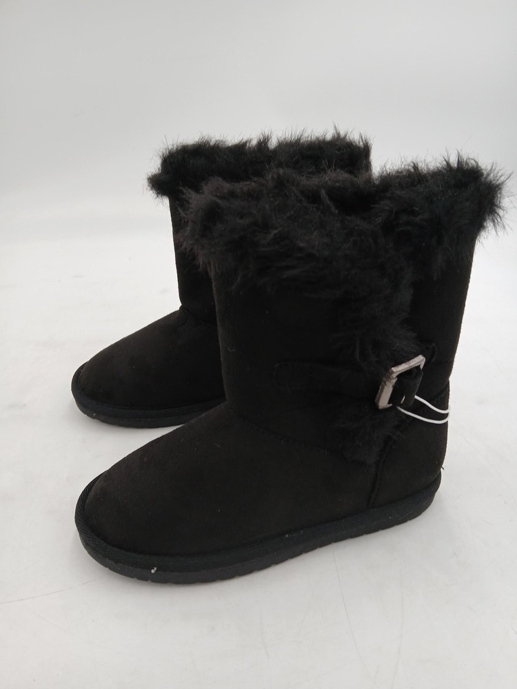 The Childrens Place Shearling Style Boots Kids Sz 13 Black Faux Suede Fur Lined