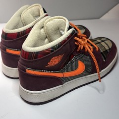 Nike Air Jordan 1 Mid SE GS Black/Maroon/Plaid Size 6.5Y FD5460-608 Kids Youth