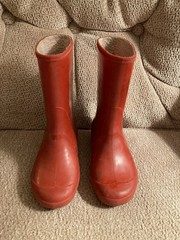 Red Rubber Waterproof Mid-Calf Rain Boots Unisex Kids Pull On Flat Toe