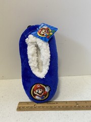 Fuzzy Babba Slipper Socks Nintendo Super Mario Non Slip Blue Child’s S/M New