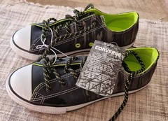 Converse All Star Black Silver Neon Green Size 4 Boy Girl