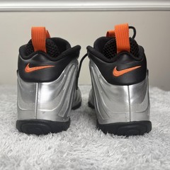 Nike Little Posite One Shoes Youth 5Y Silver Black Orange Foamposite 644792-013