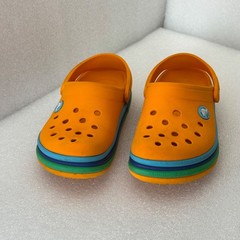 Crocs Rainbow Stripe Classic Clogs Orange Little Kids C12 Green Blue Band GUC