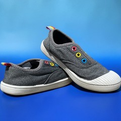 Cat & Jack Kids Gray Canvas Slip On Sneakers Rainbow Pull Tab Size 11