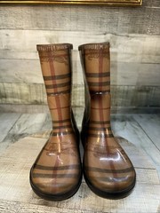 Burberry Kids Nova Check Rain Boots Rubber Wellies Brown Plaid US 10 EU 27