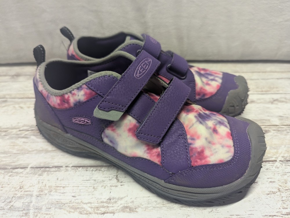 Size 5 – KEEN 101221 Kids Sneaker Purple Pink Gray White Tie Dye Hook & Loop