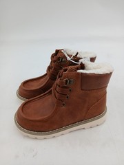Shearling Style Boots Kids Size 8 Brown Faux Suede Lace Up Ankle Winter Cozy