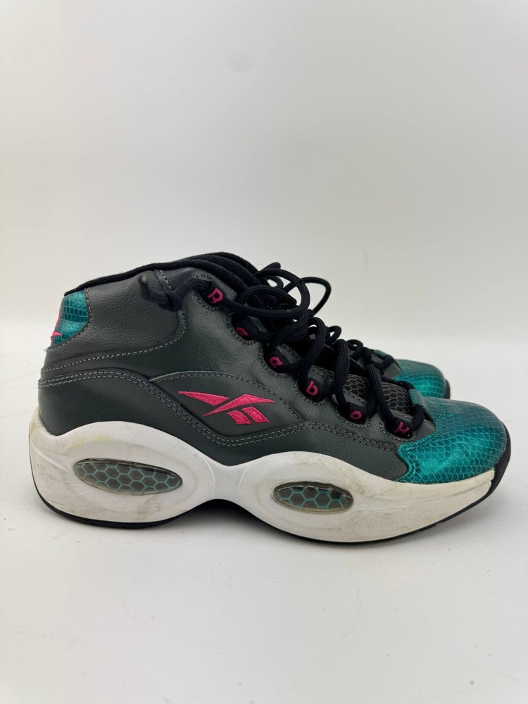 Reebok Iverson Question Mid Shoes Sz 7 Youth Grey Teal Pink White M41519