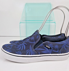 Vans Classic Slip-On Sneakers Navy Blue Palm Trees Youth Size 4.5