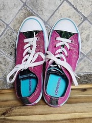 Converse All Star Pink Glitter Sparkle Canvas Shoe Size 2 Junior Youth 2-Tongues