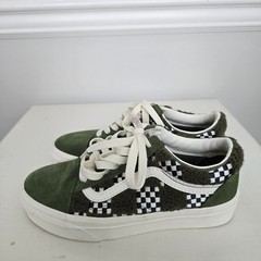 Vans Old Skool Youth Tufted Check Skater Shoes Loden Green Sz 3.5 Minecraft Vibe