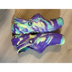 Crocs Classic Lined Tie Dye Clogs Kids J3 Purple Yellow Aqua Swirl Slip On
