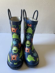 Western Chief Waterproof Rain Boots, Navy With Silly Monsters, Pull Up Handles
