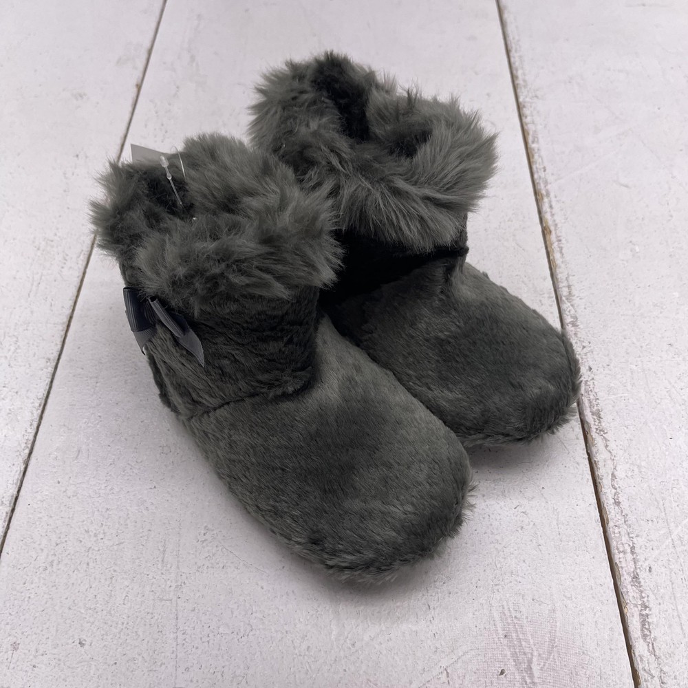 H&M Slipper Bootie Shoes Kids Size 10-11.5 EU 29 Gray Faux Fur Lined Cozy Warm