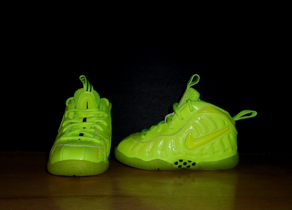 Nike Little Posite One Volt Foamposite Neon Yellow Toddler Shoes 5C 843769-702