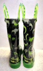 Dinosaur Light Up Rain Boots Kids Size 7 Lime Green Black Spike Handles LED