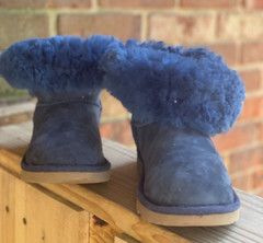UGG Kids Boots Size 2 Bailey Button Suede Sheepskin Lining Warm Blue