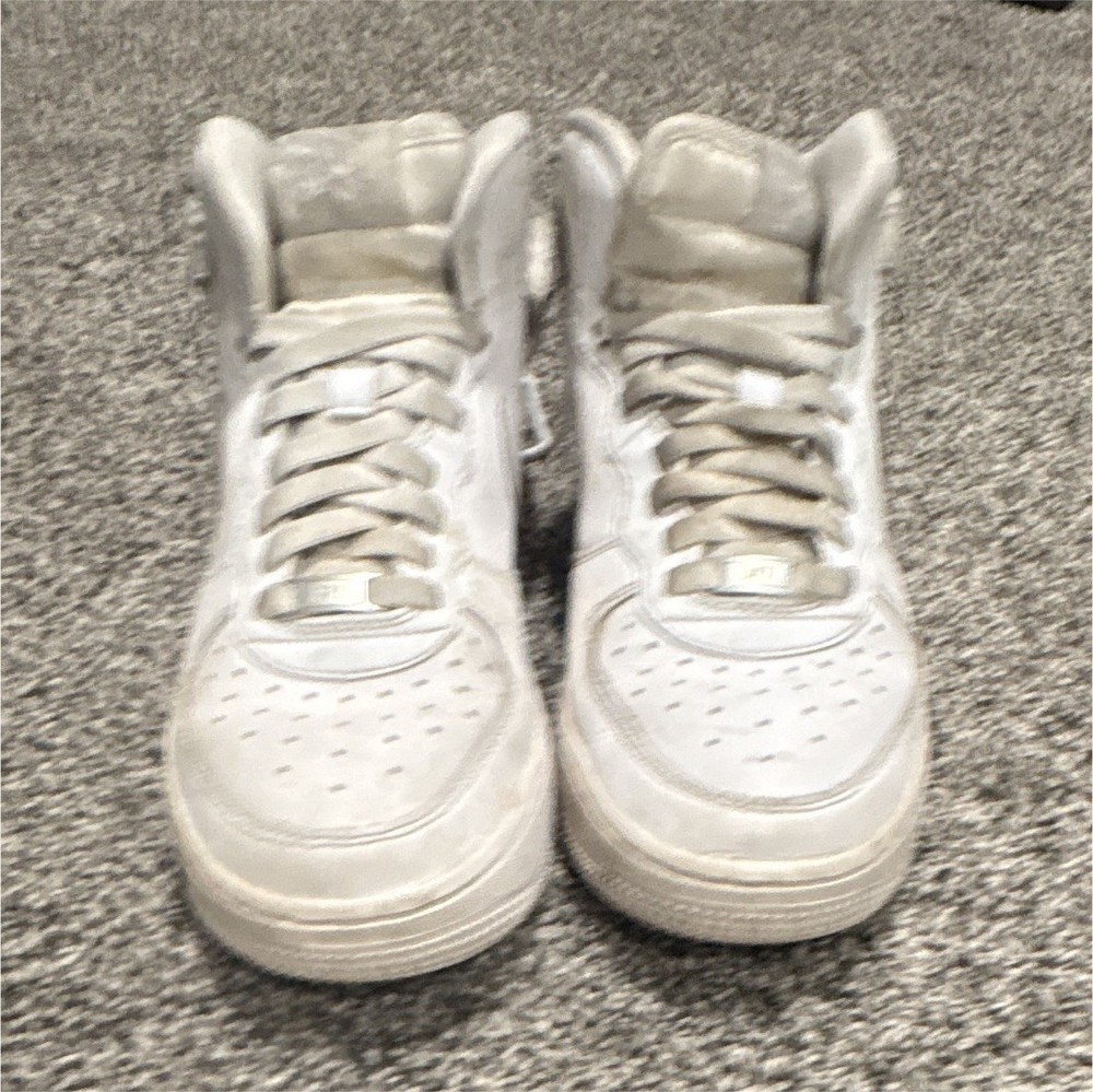 Nike Air Force 1 High Top White Leather Sneakers, Lace Up Strap, Unisex Kids