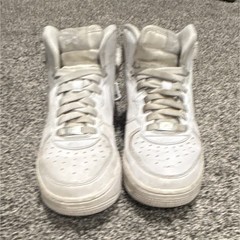 Nike Air Force 1 High Top White Leather Sneakers, Lace Up Strap, Unisex Kids