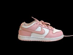 Nike Dunk Low HV0930-100 Pink White Kids Leather Sneakers 2Y Lace Up Cushioned