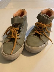 Childrens High Top Leather(?) Sneakers Size 3 Light Grey Orange Laces & Inside