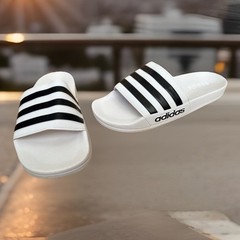 adidas Adilette Shower HP7606 Slide Sandals Kids Size 6 Wo’s 8 White/Blk Slip On