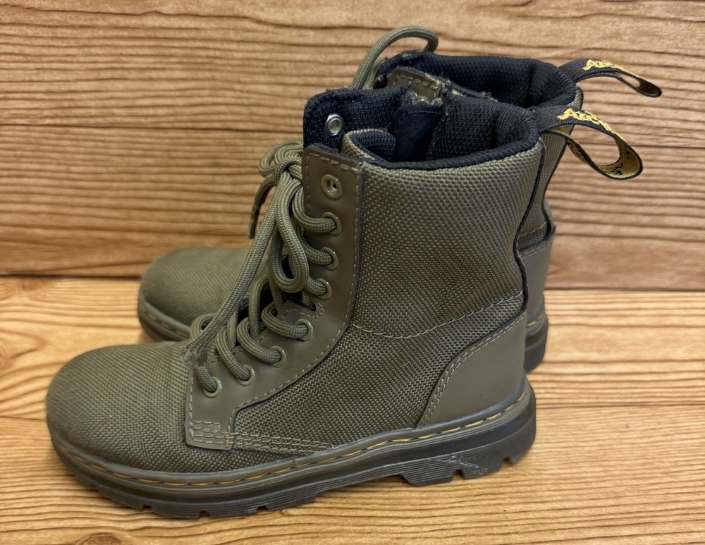 Dr Martens Combs J Combat Lace Up Olive Green Canvas Boots Youth Size US 12