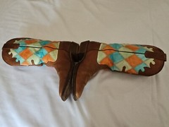 Anderson Bean Patch Cross Leather Western Boot Youth SZ 3 Brown Multi Cowgirl