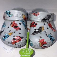 Crocs Kids Slip On Rubber Clog K US Size C 4 Gray Race Cars New NWT