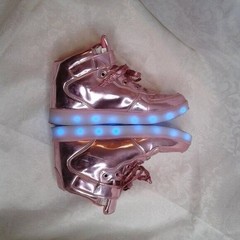Kids LED LightUp HighTop Sneaker USB Rechargeable Flashing Shoes Pink Size 3.5/4