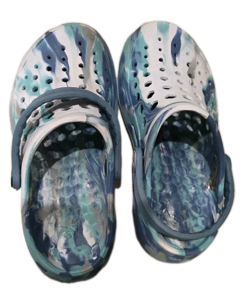 Joybees Kids Active Clog Marbled Rapids Blue EVA Foam Water Shoe Slip On 12 & 13