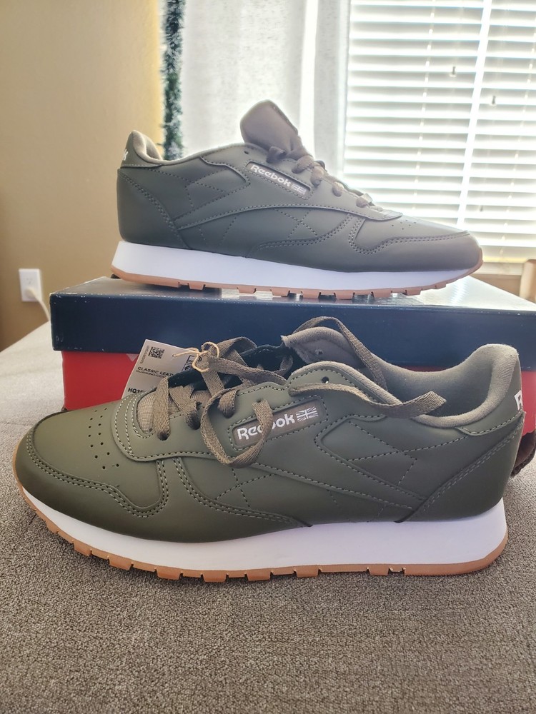 Reebok Classic Leather Junior Army Green Running Sneakers Size 6