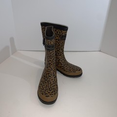 Joules Boots Kids Size 3 Brown Leopard Print Rubber Rain Waterproof JNR Welly