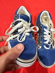Vans Kids Old Skool Reflective Checkerboard Blue Flame Sneakers Size 13.0youth