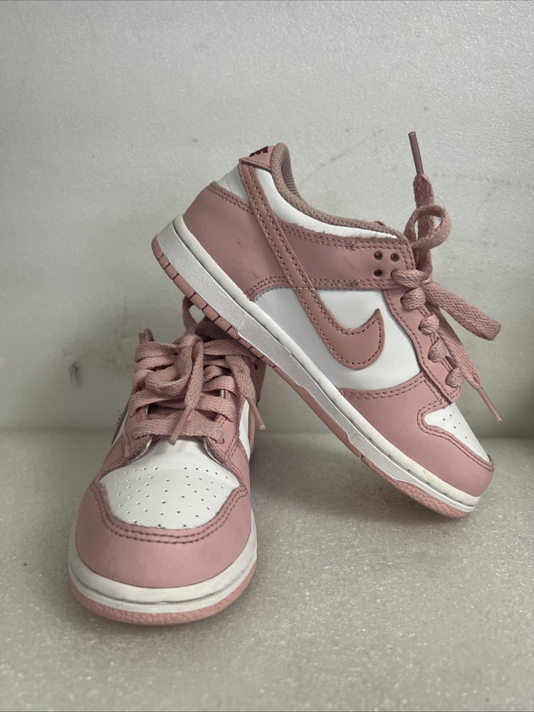 NIKE Dunk Low Top Pink/White Shoes Kids Size 13C HV0930-100 (PRE-OWNED EXCEL.)