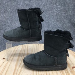 UGG Boots Youth 1 Bailey Bow II Shearling Black Pull On Ankle Top Comfort Casual
