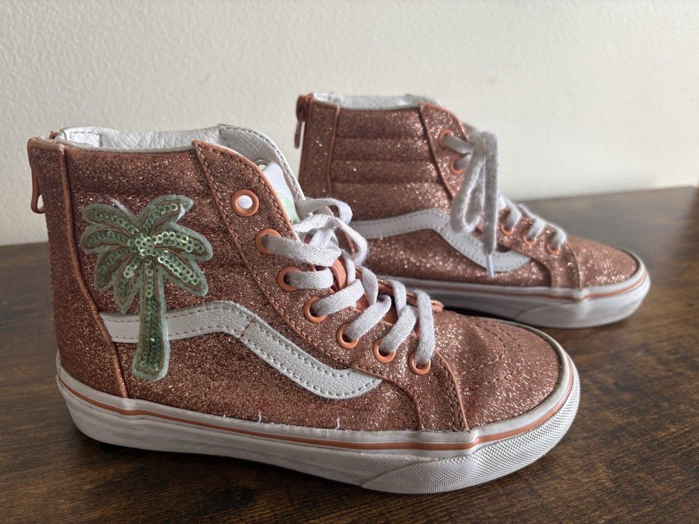 Vans Kids Shoe SK8-HI Zip Sequin Patch- Palm Tree/ Coral Sands Size Kids 1