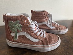 Vans Kids Shoe SK8-HI Zip Sequin Patch- Palm Tree/ Coral Sands Size Kids 1