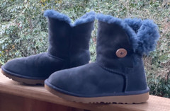 UGG Kids Boots Size 2 Bailey Button Suede Sheepskin Lining Warm Blue